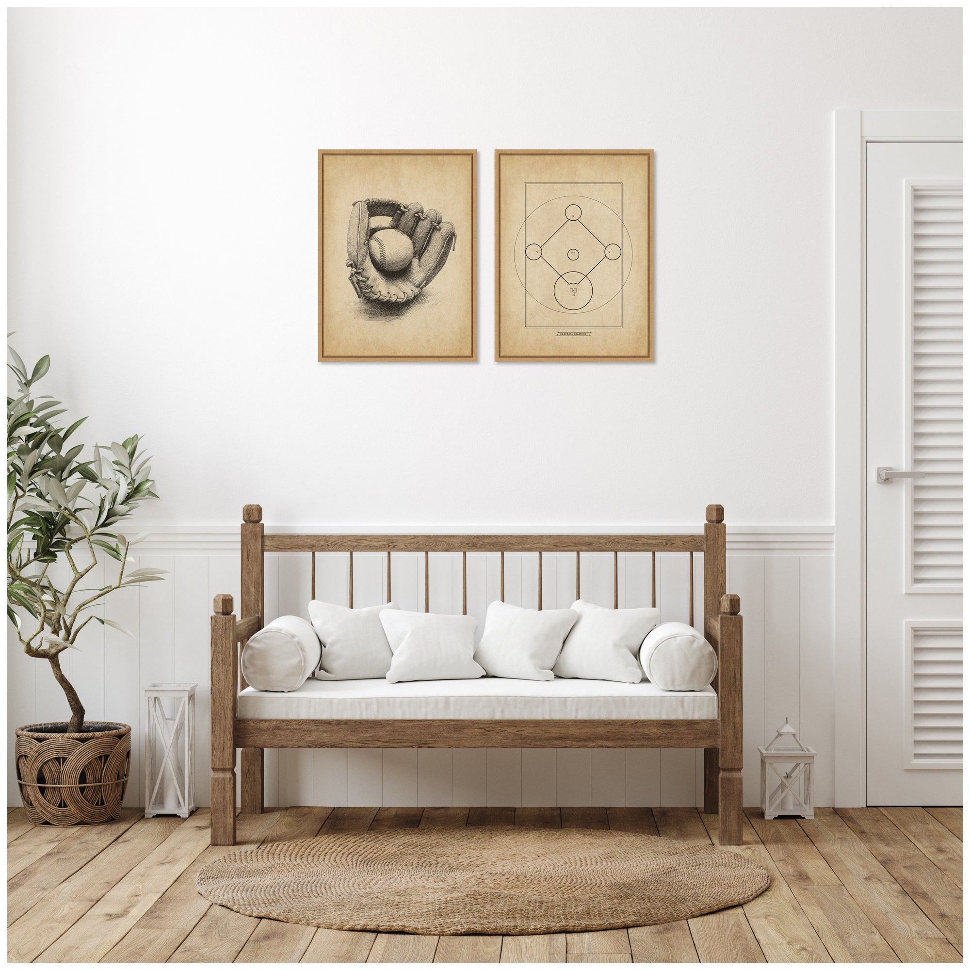 Vintage Baseball 2 Piece Framed Canvas Wall Art Set by The Creative Bunch Studio