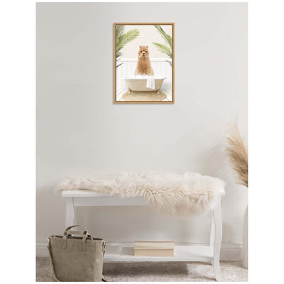 Sylvie Alpaca in Palms Bathtub Framed Canvas by Amy Peterson