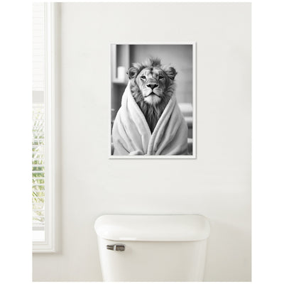 Sylvie Lion Bathroom Art Towel Robe Black and White Framed Canvas
