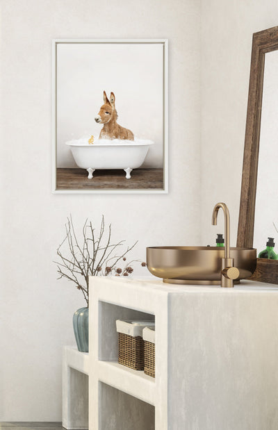 Sylvie Baby Donkey in Rustic Bath Framed Canvas by Amy Peterson Art Studio