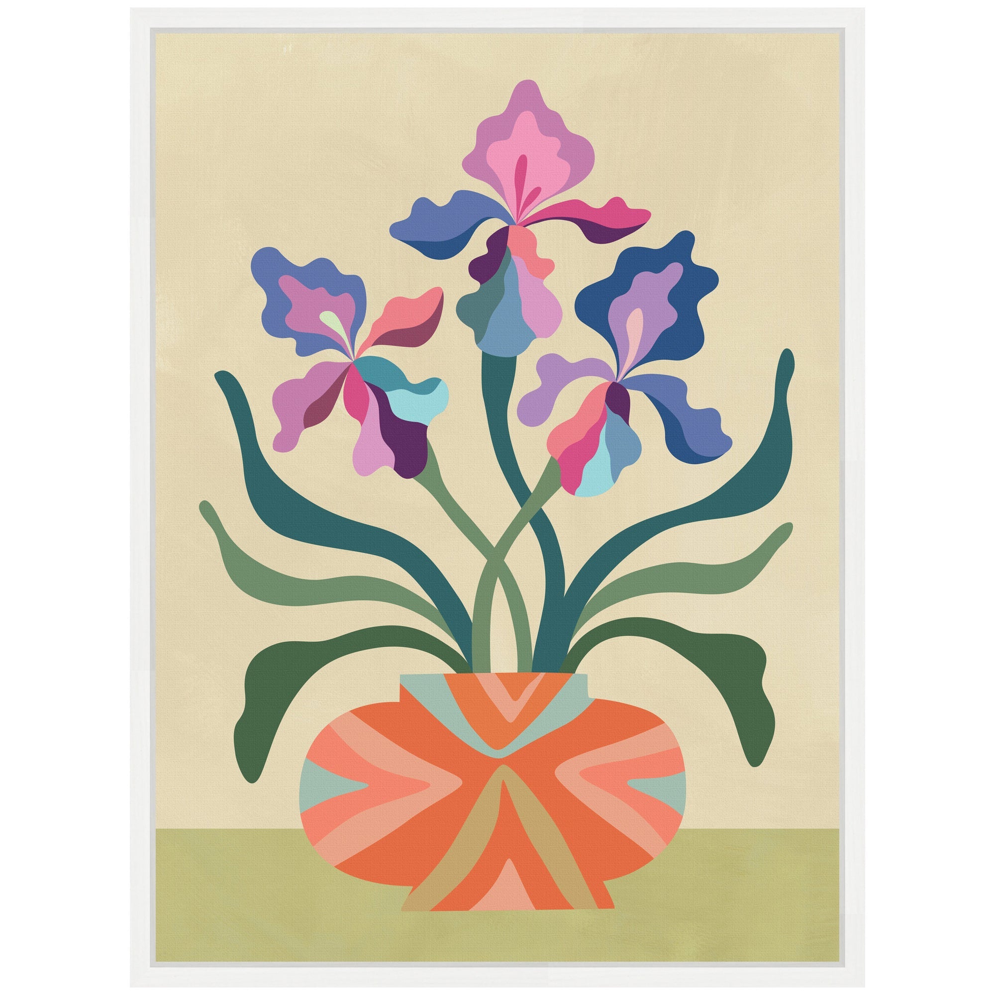 Sylvie Iris and Vase Framed Canvas by Rachel Lee