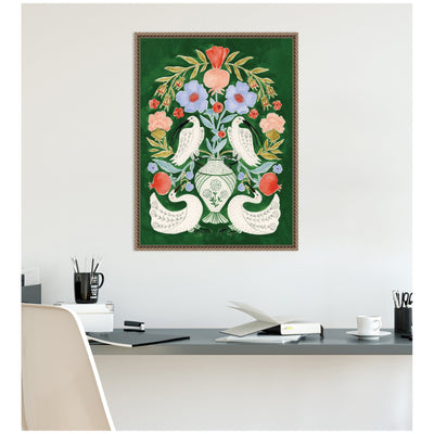 Floral Folklore Ibises and Swan by Jill Labieniec Framed Canvas Wall Art Print