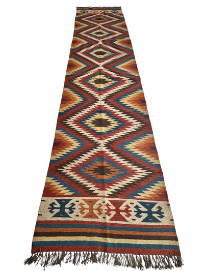Hand-Knotted Afghan Kilim Wool Runner Rug – 2’8” x 12’4” – Vintage Full by Rugistan - product image 3 for Resin Society