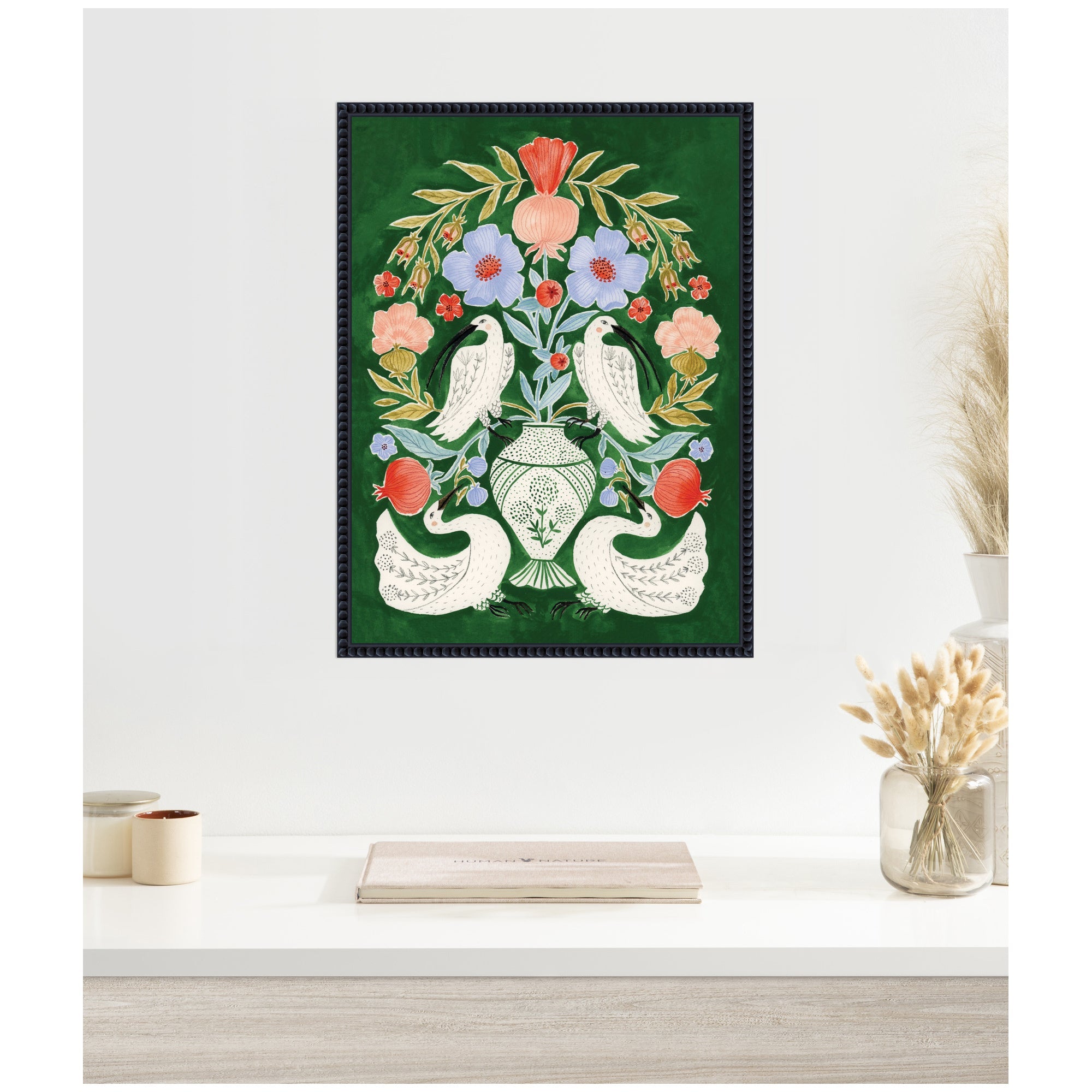 Floral Folklore Ibises and Swan by Jill Labieniec Framed Canvas Wall Art Print