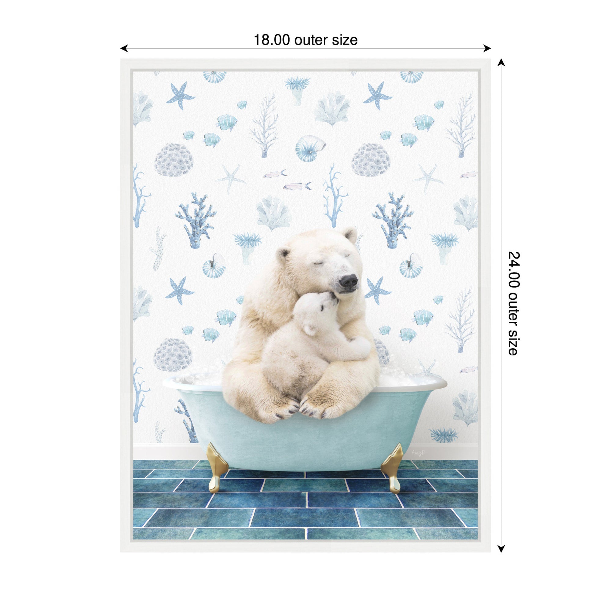 Sylvie Mother and Baby Polar Bear in Under the Sea Bathtub Framed Canvas by Amy Peterson