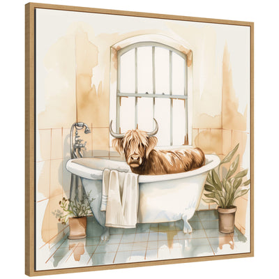 Sylvie Highland Cow watercolor framed canvas art by The Creative Bunch Studio showing a gentle Highland cow portrait in soft hues