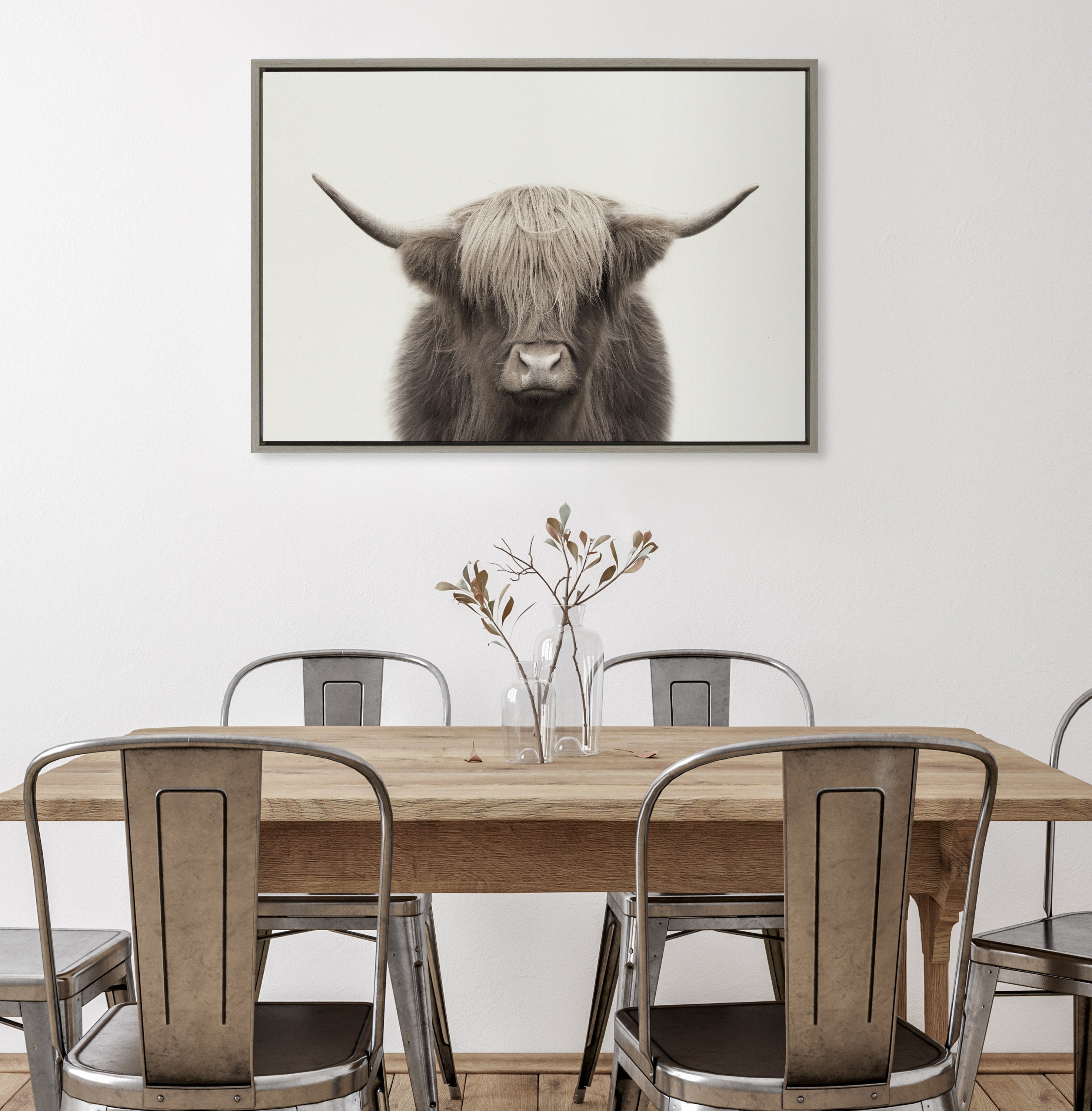 Sylvie Hey Dude Highland Cow Color Framed Canvas by The Creative Bunch