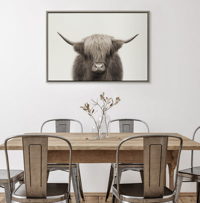 Sylvie Hey Dude Highland Cow Color Framed Canvas by The Creative Bunch