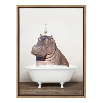 Sylvie Hippo and Bird in Rustic Bath Framed Canvas by kateandlaurel - product image 18 for Resin Society