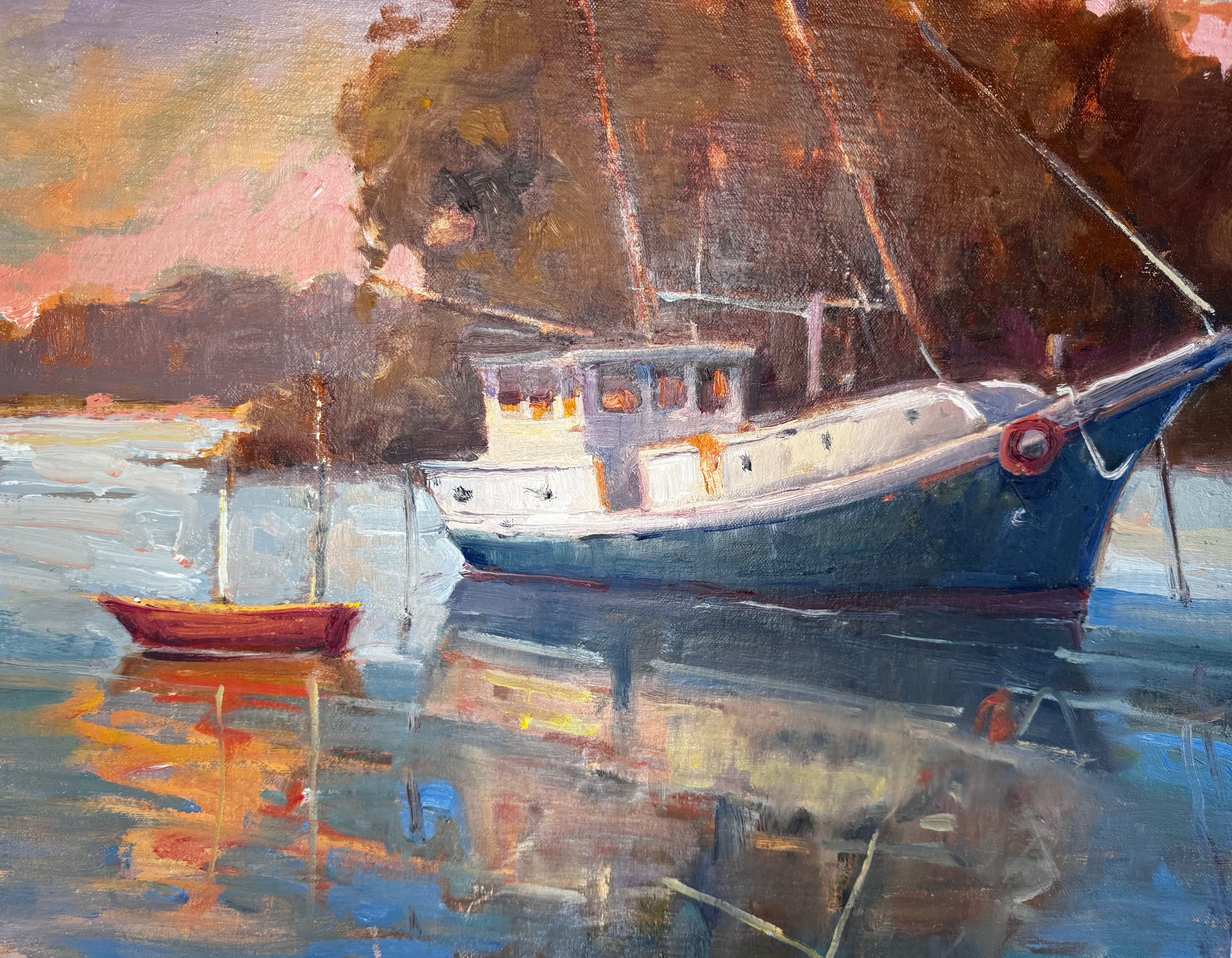 Forty Seven artwork by John Beard Collection, 18x18 board painting showing abstract coastal landscape