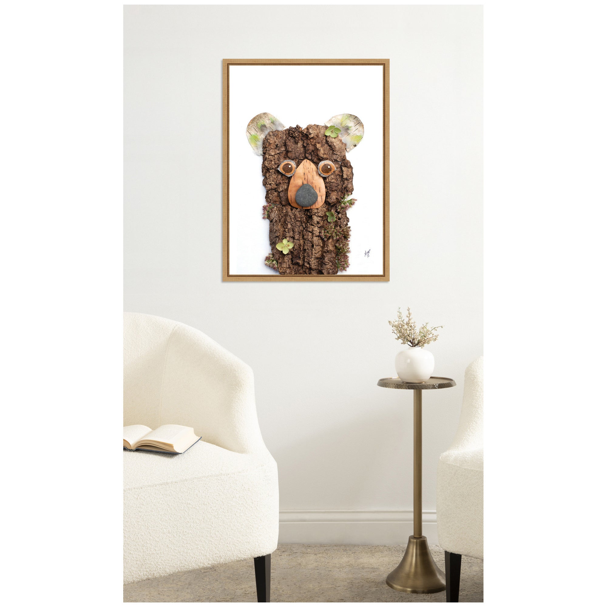 Bear with Green by Madeline Jeppesen Framed Canvas Wall Art Print