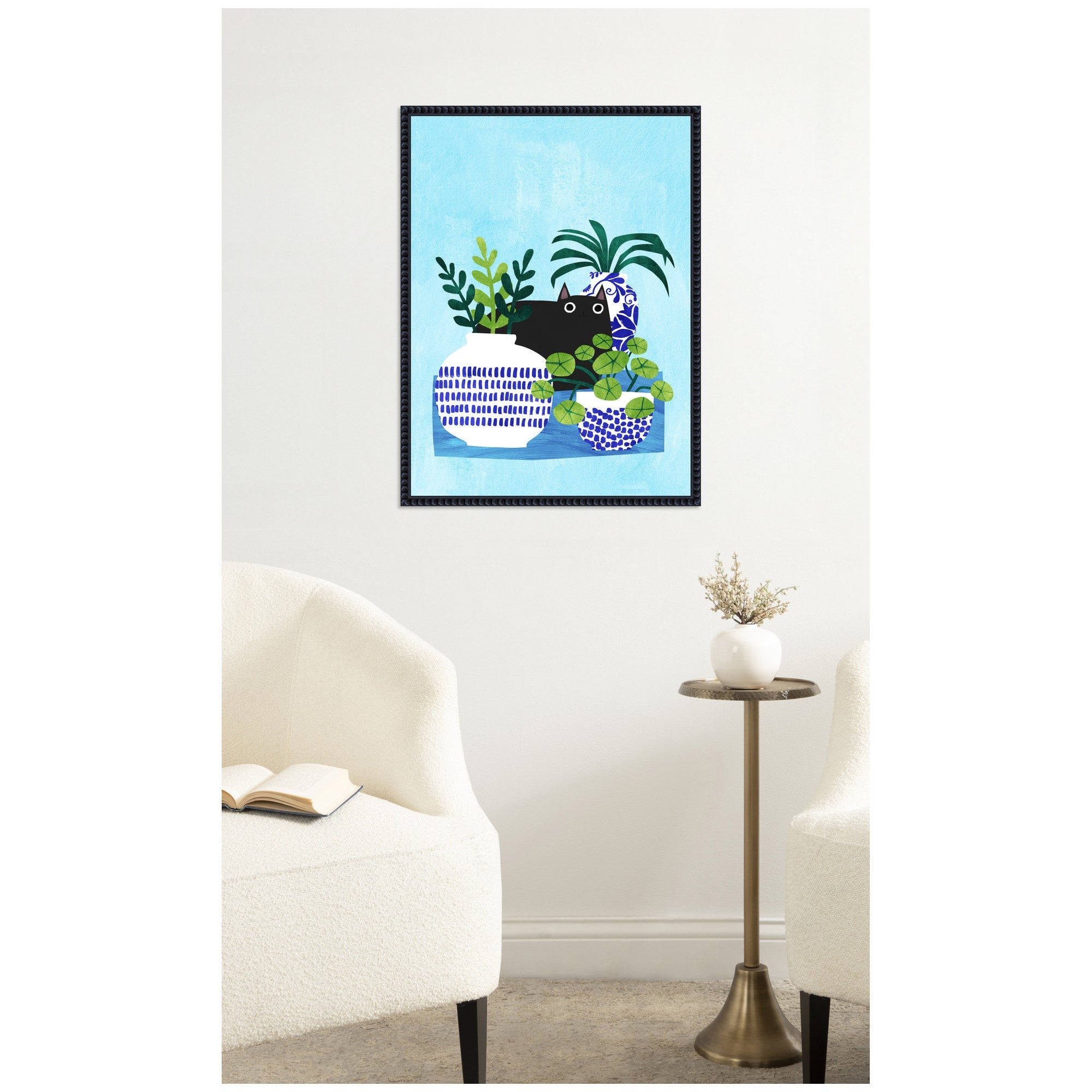 Blue Pots by Planet Cat Framed Canvas Wall Art Print