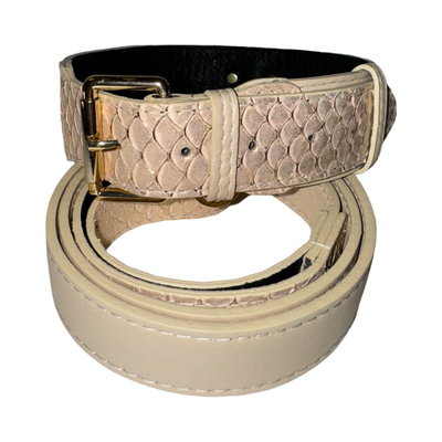 Hollywood Glam Classic Collar laid flat highlighting rose gold tilapia finish and crystal rivets
