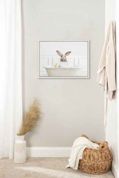 Sylvie Bunny In Bubble Bath Neutral Style Framed Canvas by Amy Peterson Art Studio