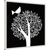 Sylvie Black and White Bird Tree Linocut Framed Canvas with vintage beaded frame