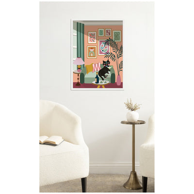 Cocktail Cat by Rachel Lee 3 Birdies Studio Framed Canvas Wall Art Print