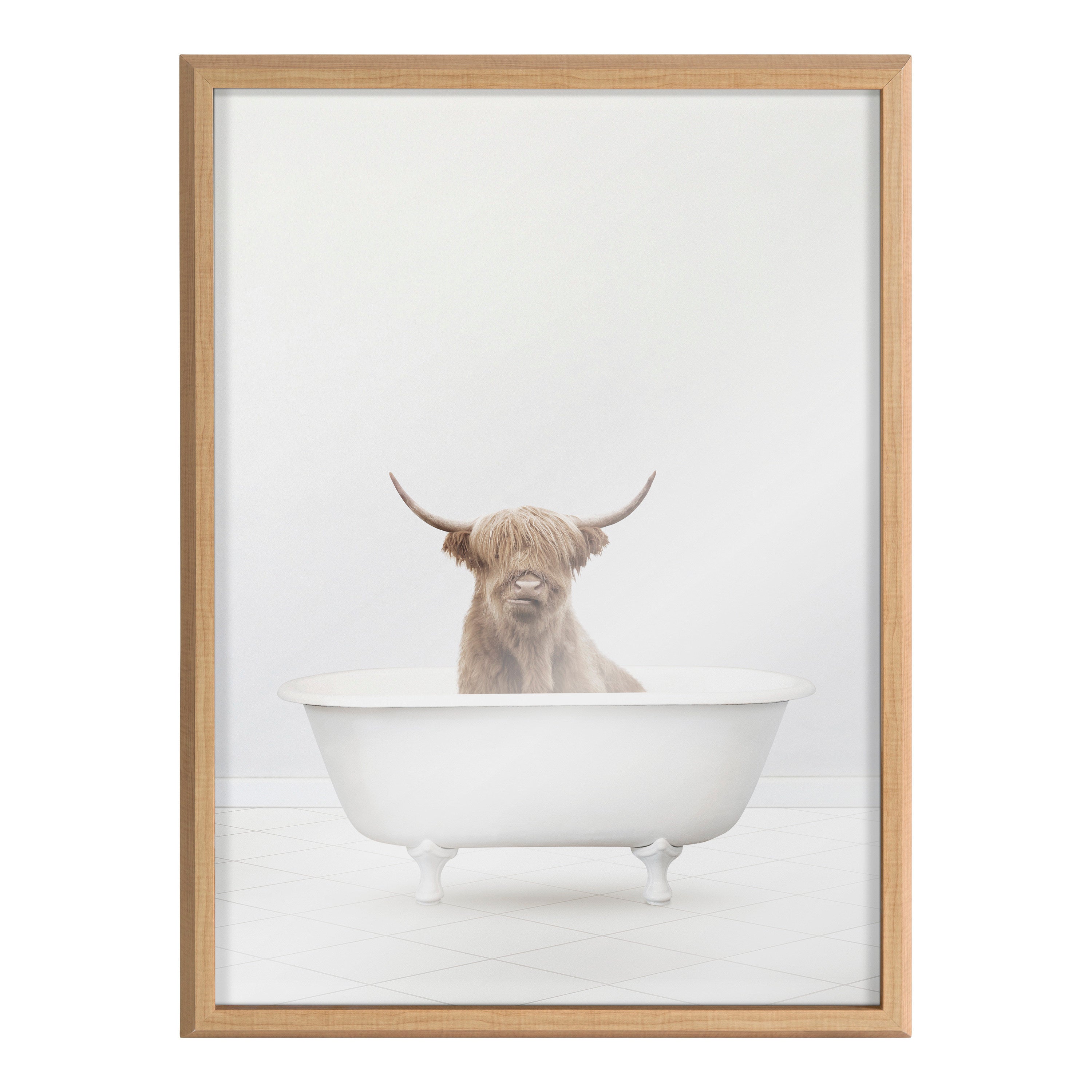 Blake Highland Cow Solo Bathtub Framed Printed Glass by Amy Peterson Art Studio