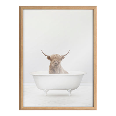 Blake Highland Cow Solo Bathtub Framed Printed Glass by Amy Peterson Art Studio