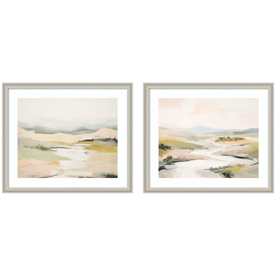 Two framed landscape wall art prints titled Tranquil Landscape No.
1 and No.
2 by Amy Lighthall