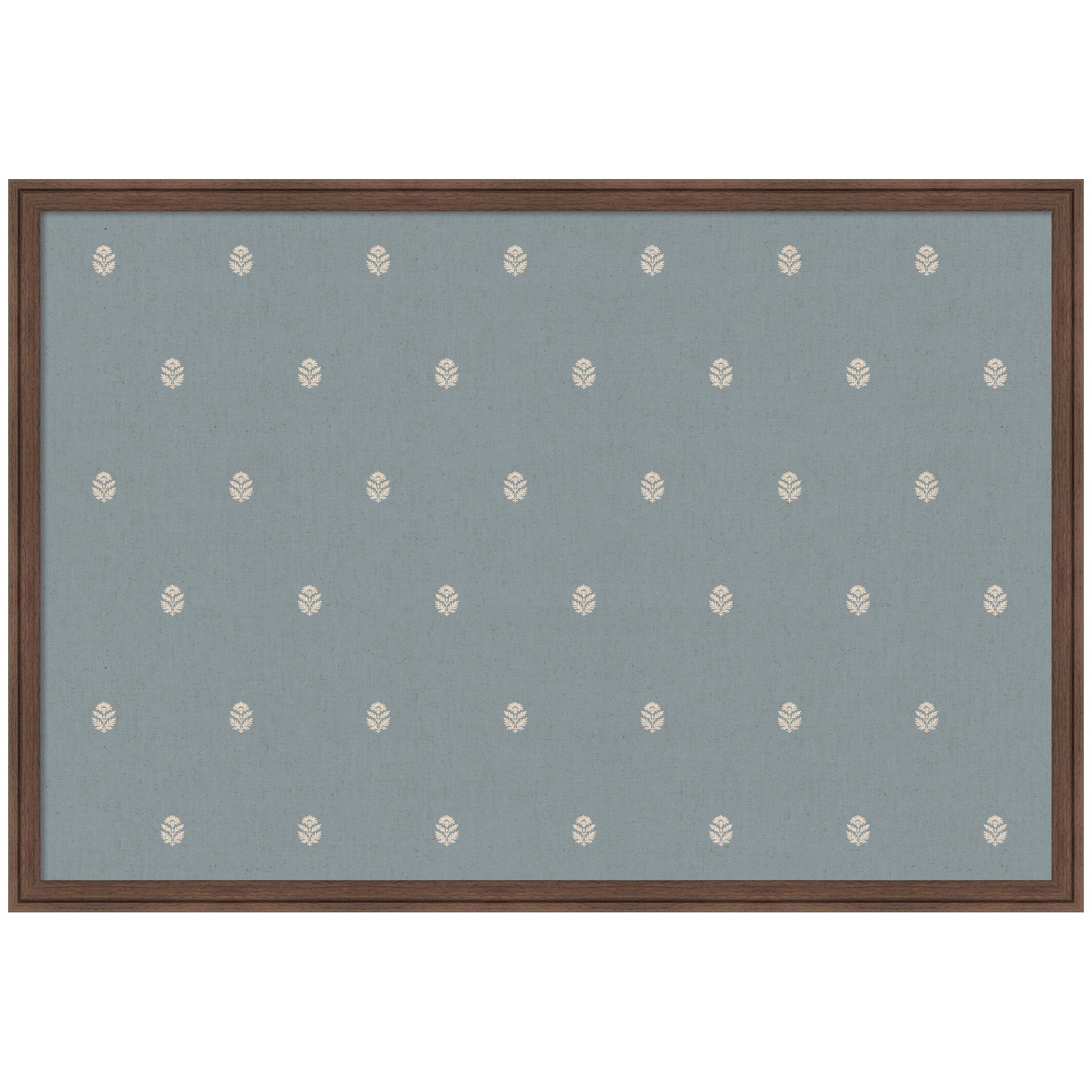 Pinboard Blue Botanical Block Print showcasing blue botanical pattern on fabric surface with wood frame