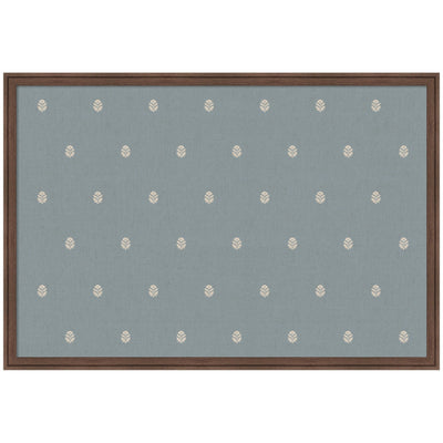 Pinboard Blue Botanical Block Print showcasing blue botanical pattern on fabric surface with wood frame