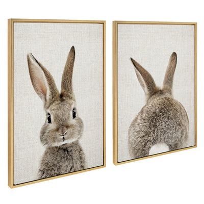Sylvie Bunny Portrait and Bunny Tail Framed Canvas Art Set by Amy Peterson Art Studio