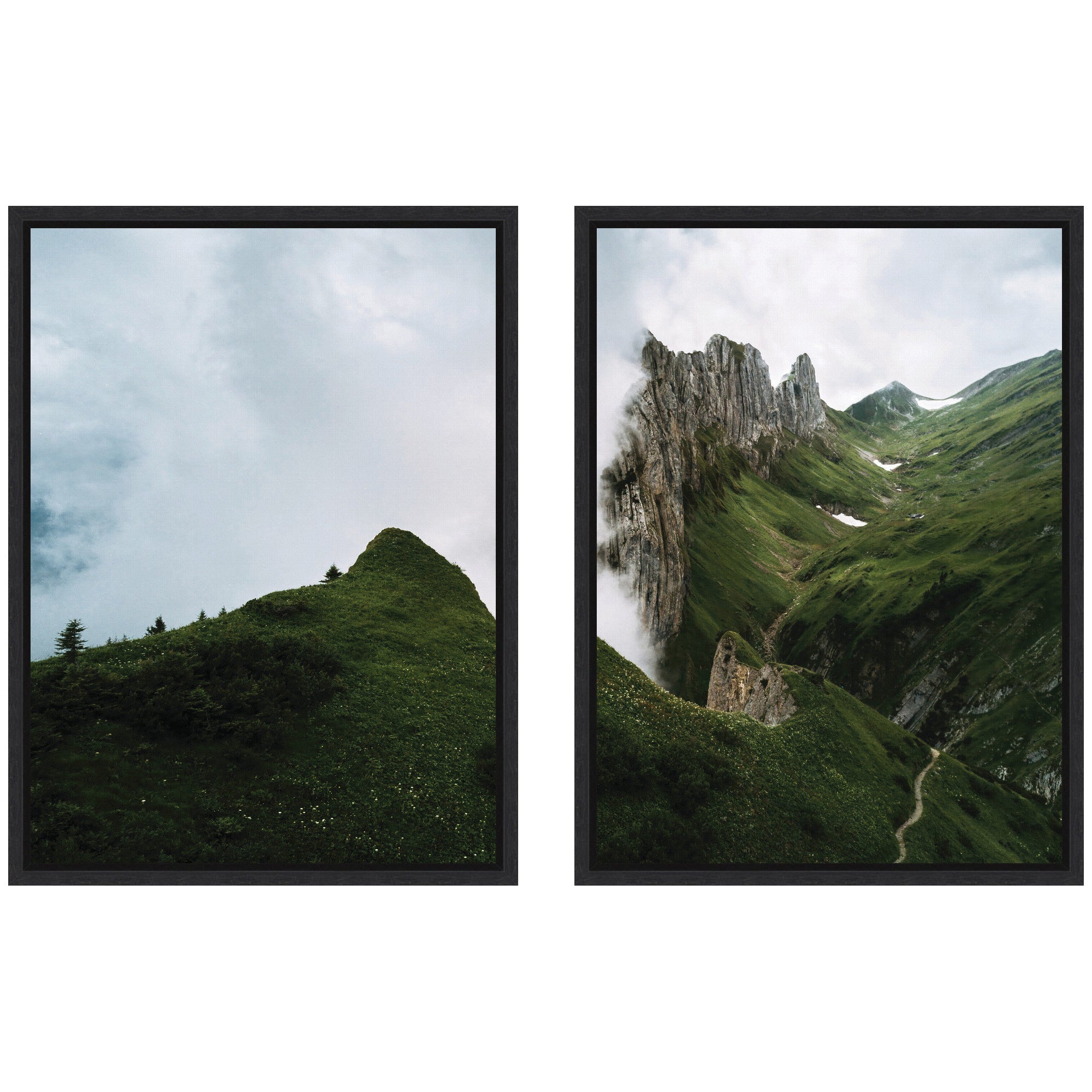 Sylvie Mountain Ridge and Green Meadow Framed Canvas Art Set by Michael Schauer
