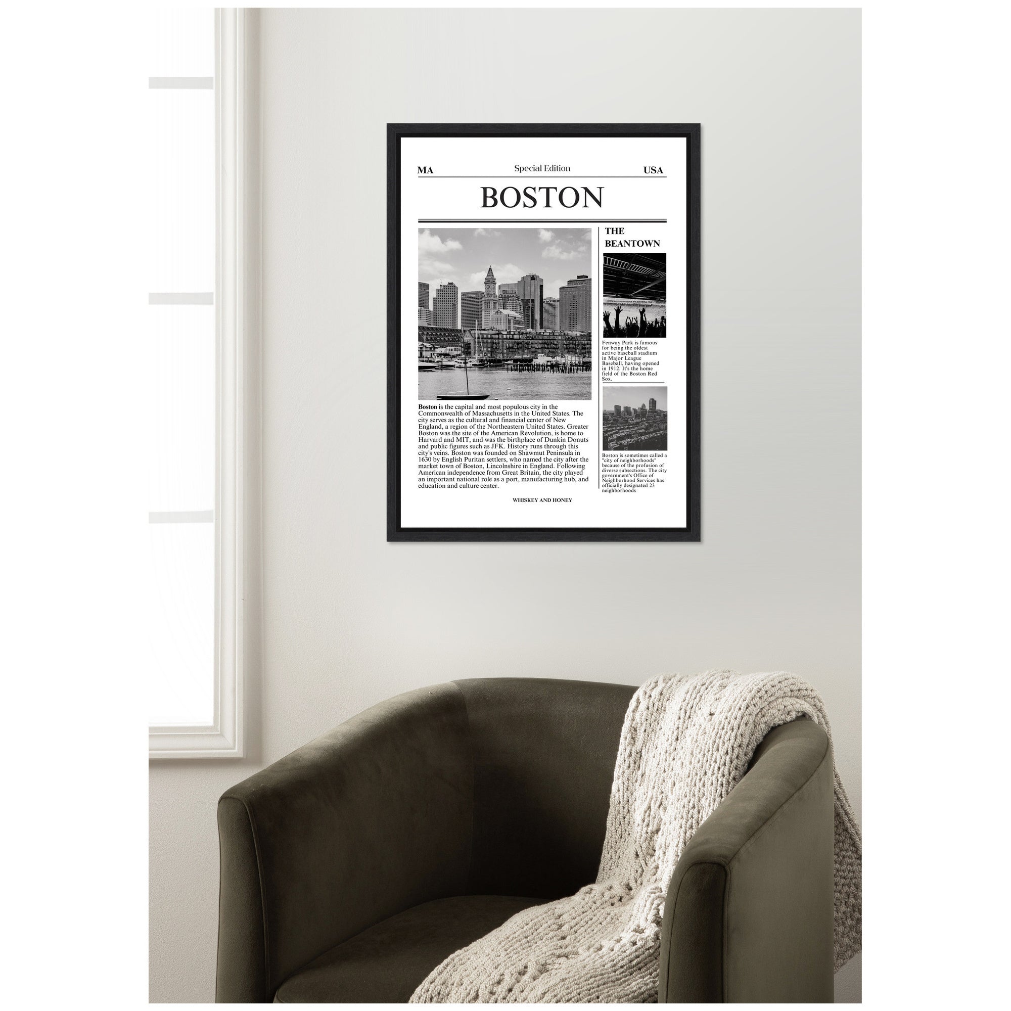 Boston Article by Megan Ryan Framed Canvas Wall Art Print
