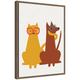 Sylvie Farm Cat Dog framed canvas art showing an illustrated cat and dog resting together