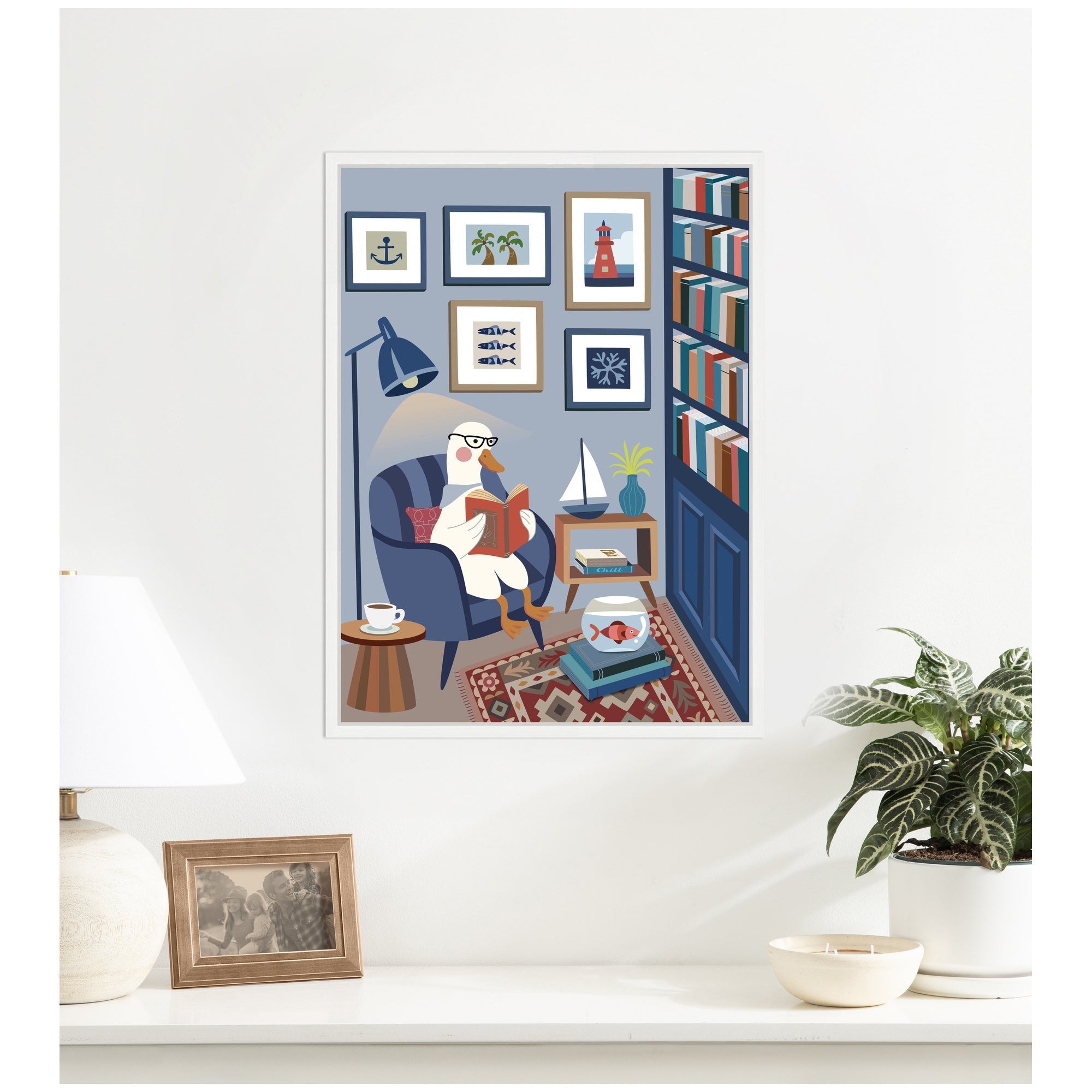 Reading Goose by Rachel Lee 3 Birdies Studio Framed Canvas Wall Art Print