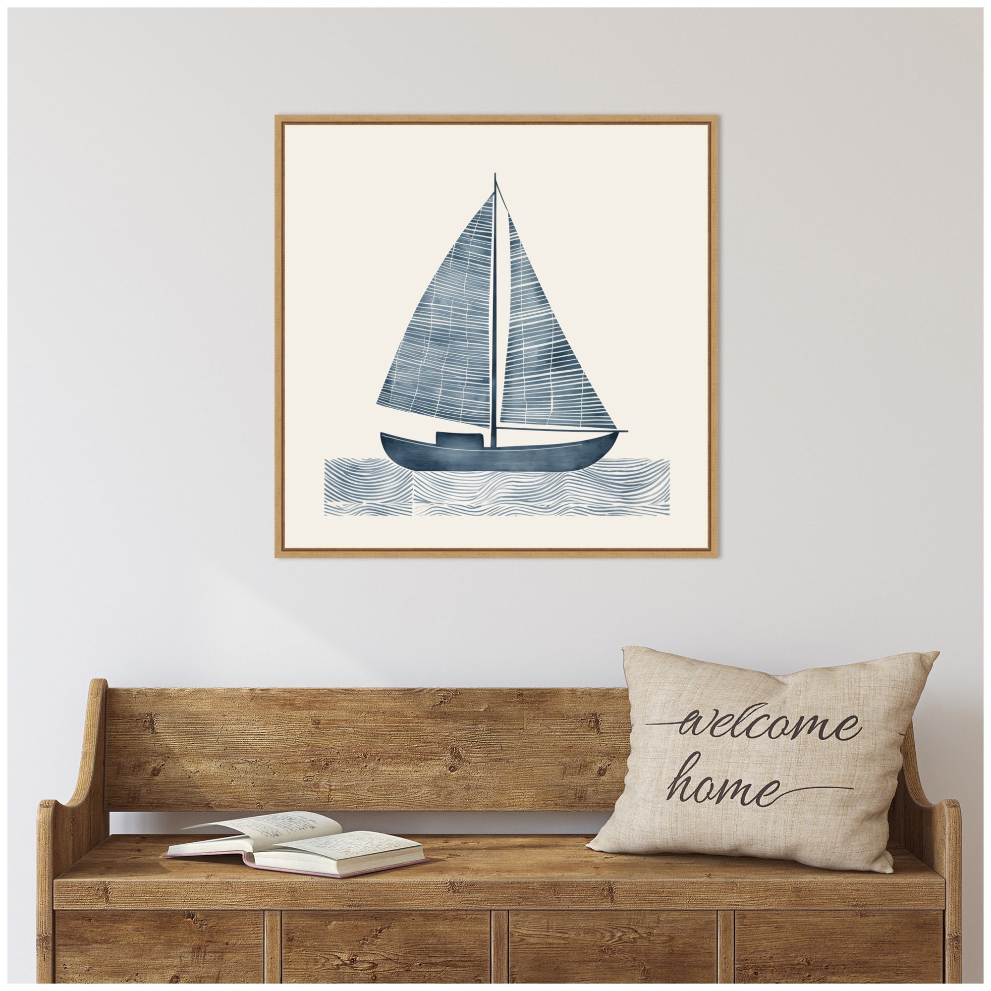 Nautical Blue Sailboat SQ Expansion by The Creative Bunch Studio Framed Canvas Wall Art Print