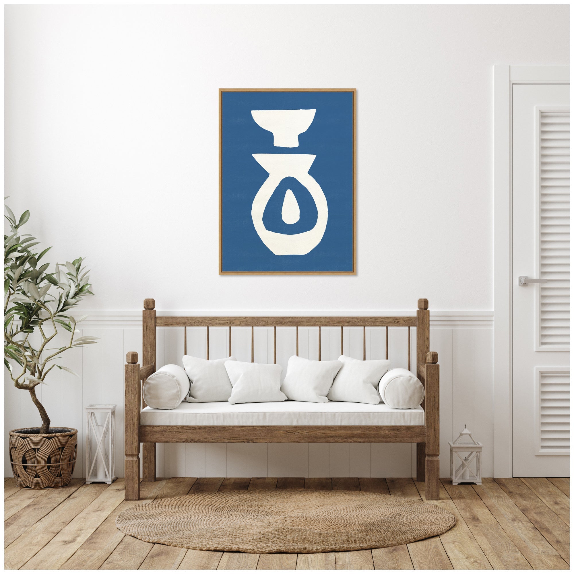 Sylvie Ceramic Blue Beige 1 Framed Canvas by Rocket Jack