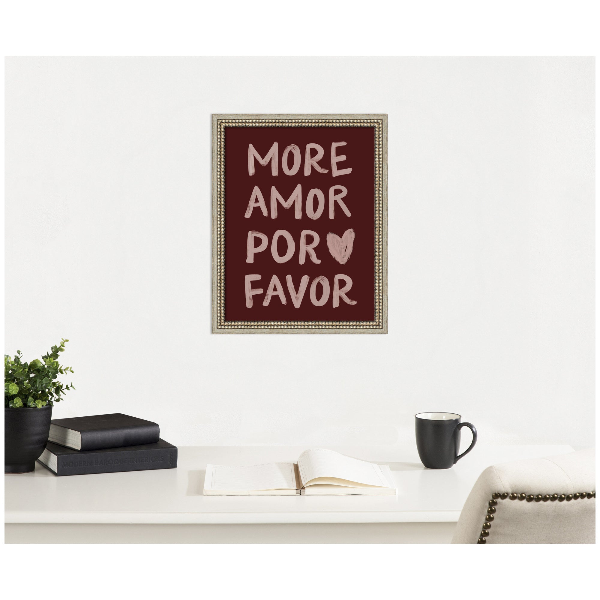 More Amor Por Favor Hand Painted Typography Maroon by Lucky Guava Framed Wall Art Print