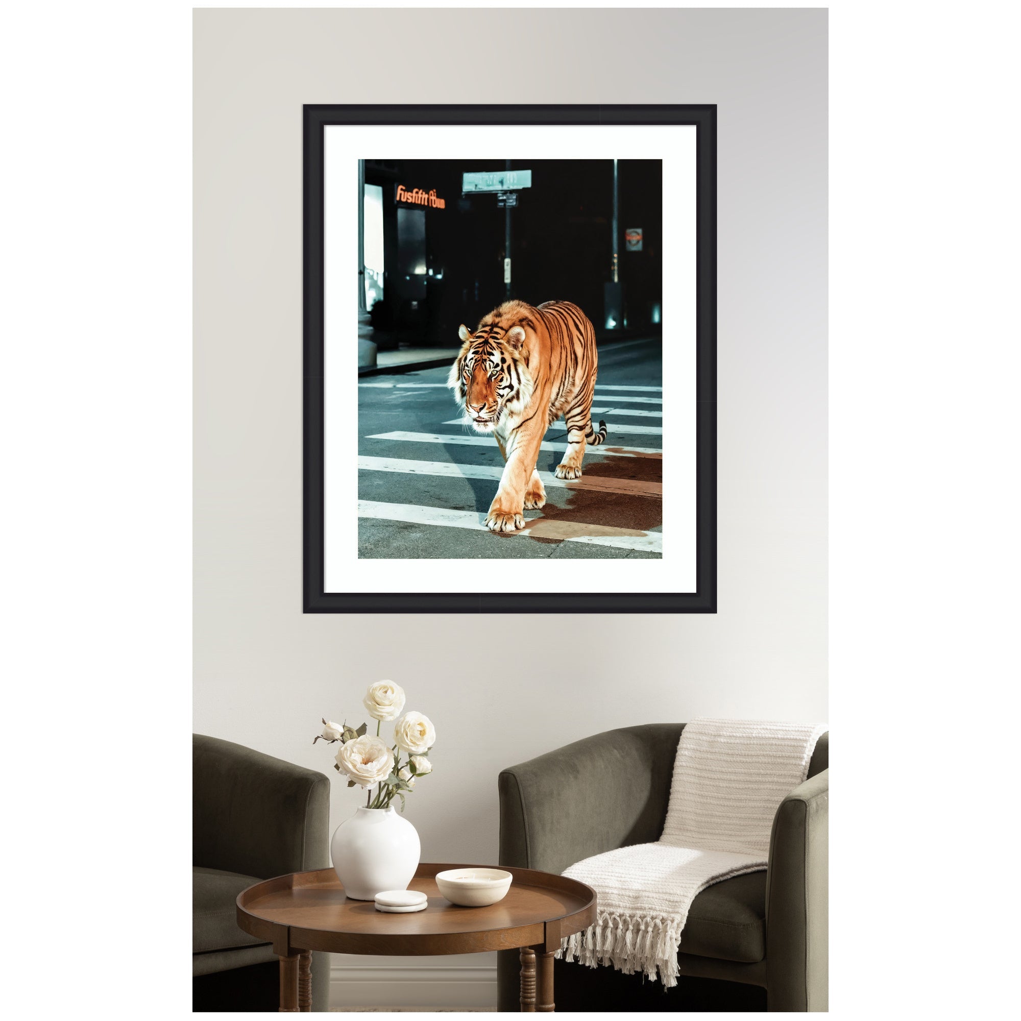 Framed Art Tiger in the City at Night 2 by Michael Schauer