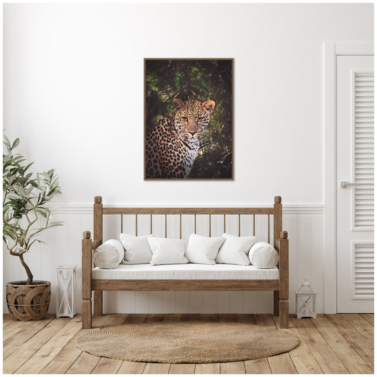 Sylvie Moody Leopard In The Rainforest Color Framed Canvas by Simon Te of Tai Prints