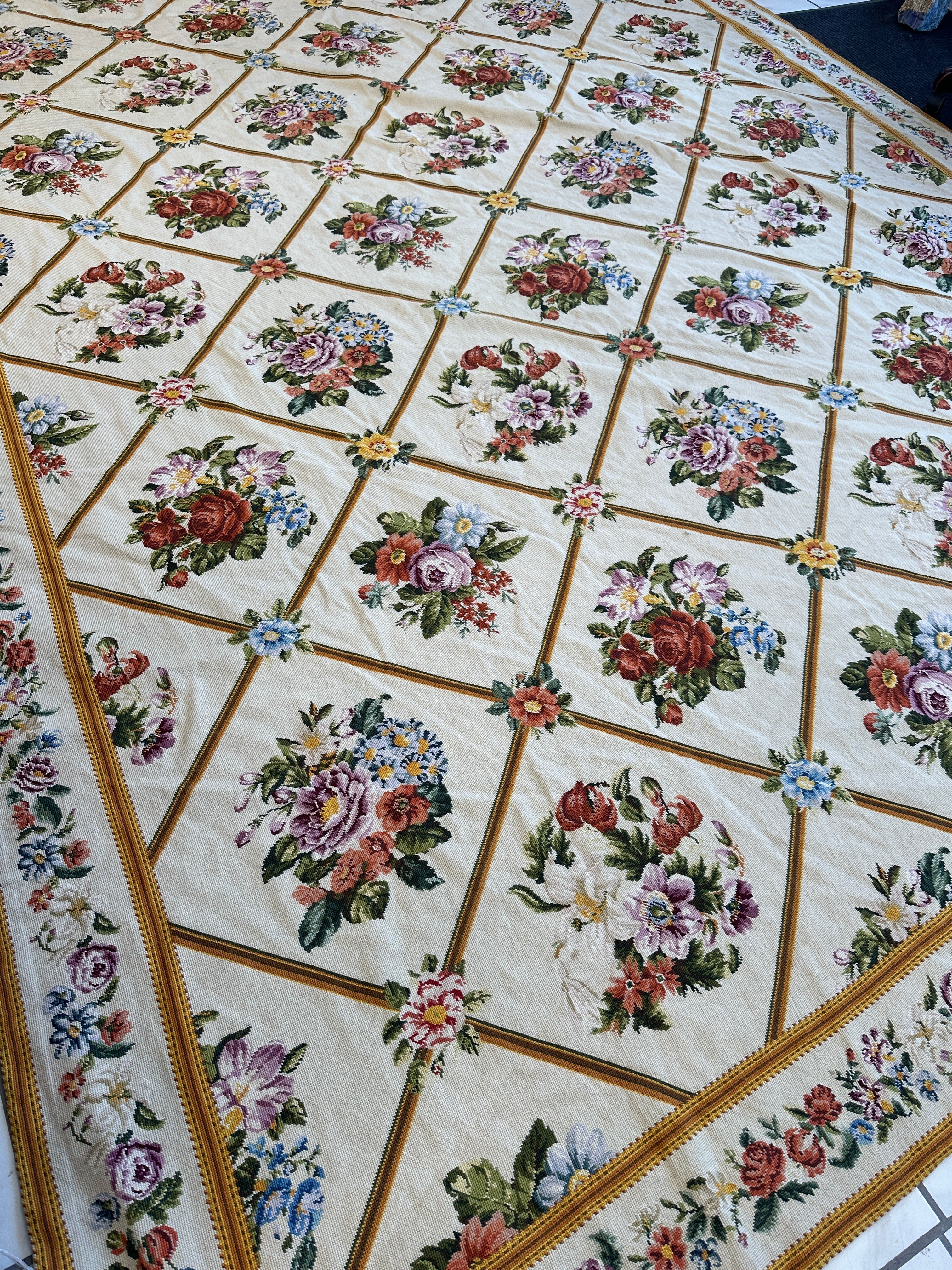 Handmade Needlepoint Floral Wool Rug – 9' 7" x 13' 5" – Vintage by Rugistan - product image 3 for Resin Society