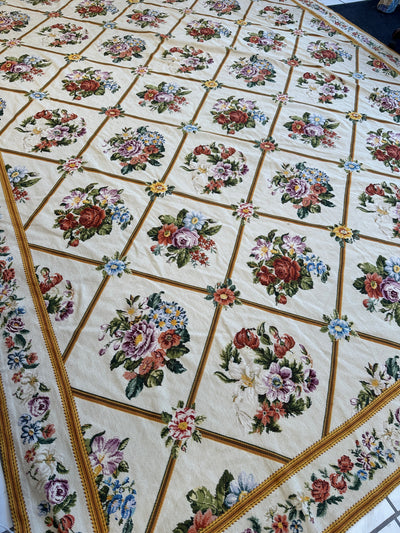 Handmade Needlepoint Floral Wool Rug – 9' 7" x 13' 5" – Vintage by Rugistan - product image 3 for Resin Society