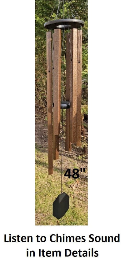 Amish handmade square aluminum wind chimes in outdoor garden setting