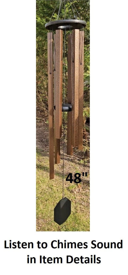 Amish handmade square aluminum wind chimes in outdoor garden setting