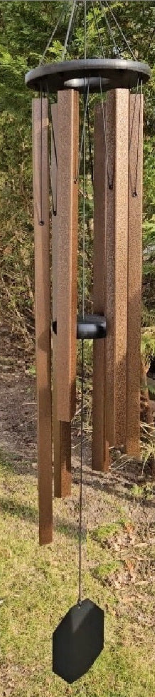 Amish handmade square aluminum wind chimes in outdoor garden setting