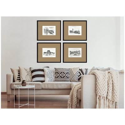 Vintage Europe 4 Piece Framed Wall Art Print Set by Teju Reval Brown Mat