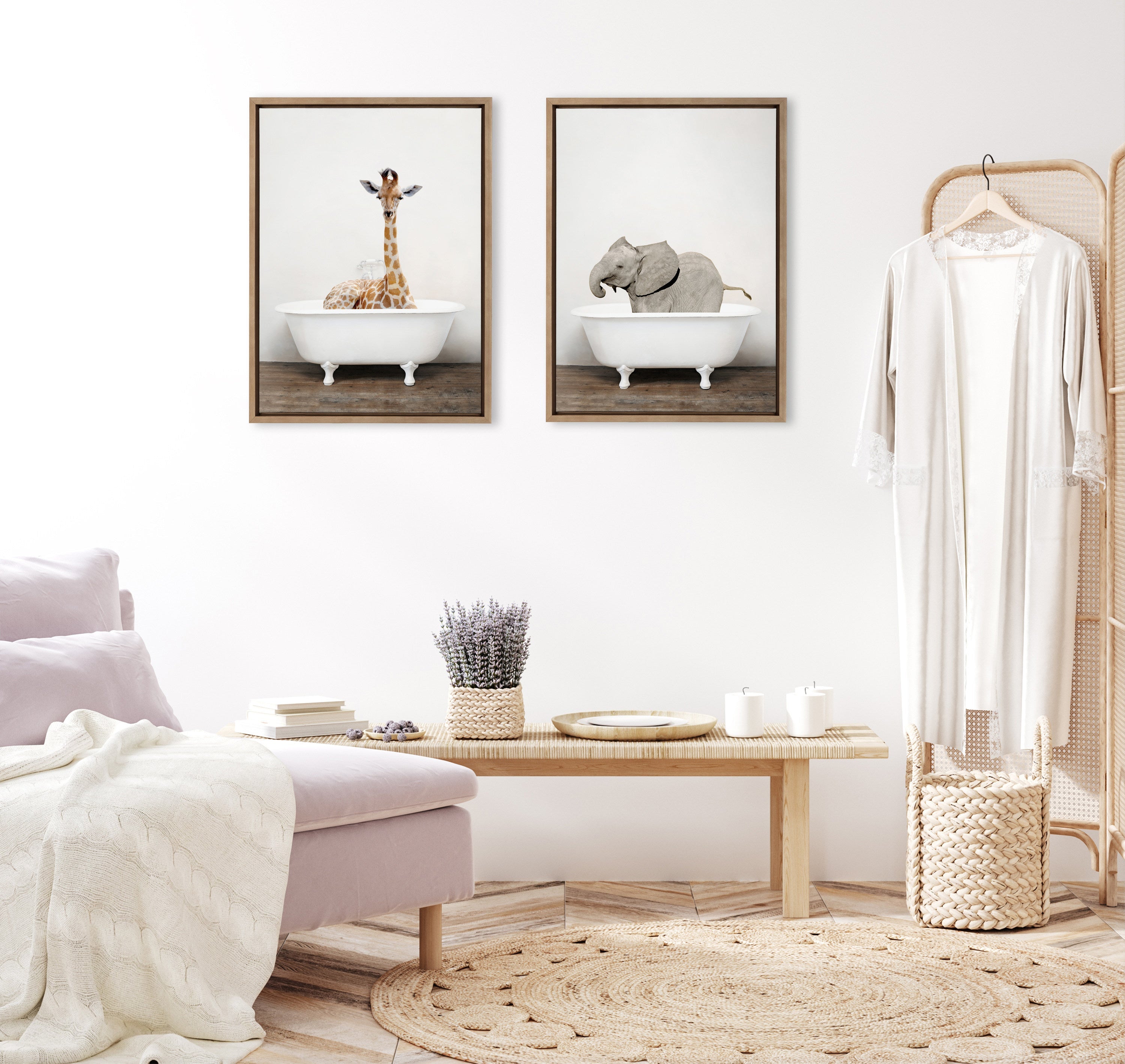 Sylvie Baby Elephant in the Tub Color Framed Canvas