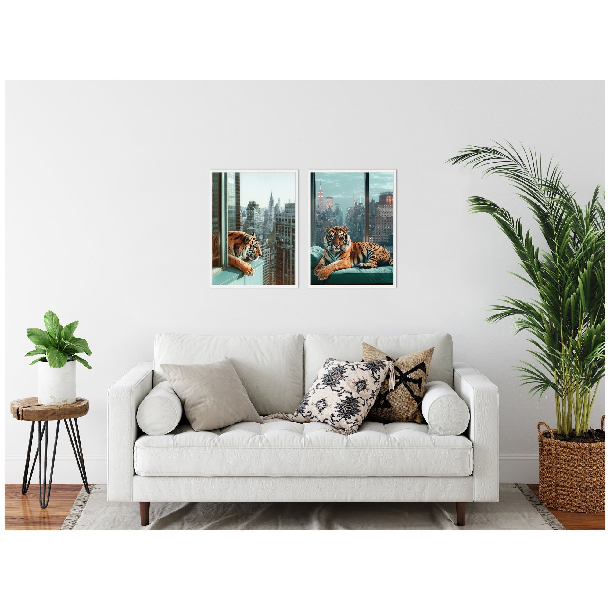 Sylvie Urban Tigers in New York Framed Canvas Art Set by Michael Schauer