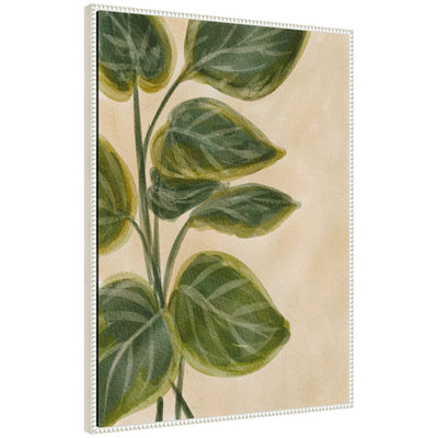 Sylvie Green Foliage framed canvas art showing detailed green foliage design with light polystyrene floating frame