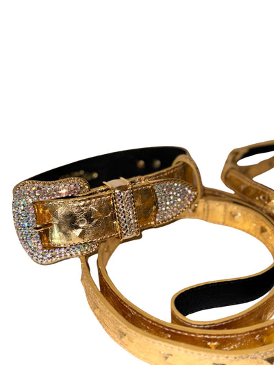 Glam Gold Embossed Studded Italian Leather Collar by Allysa Payne Beverly Hills - product image 4 for Resin Society