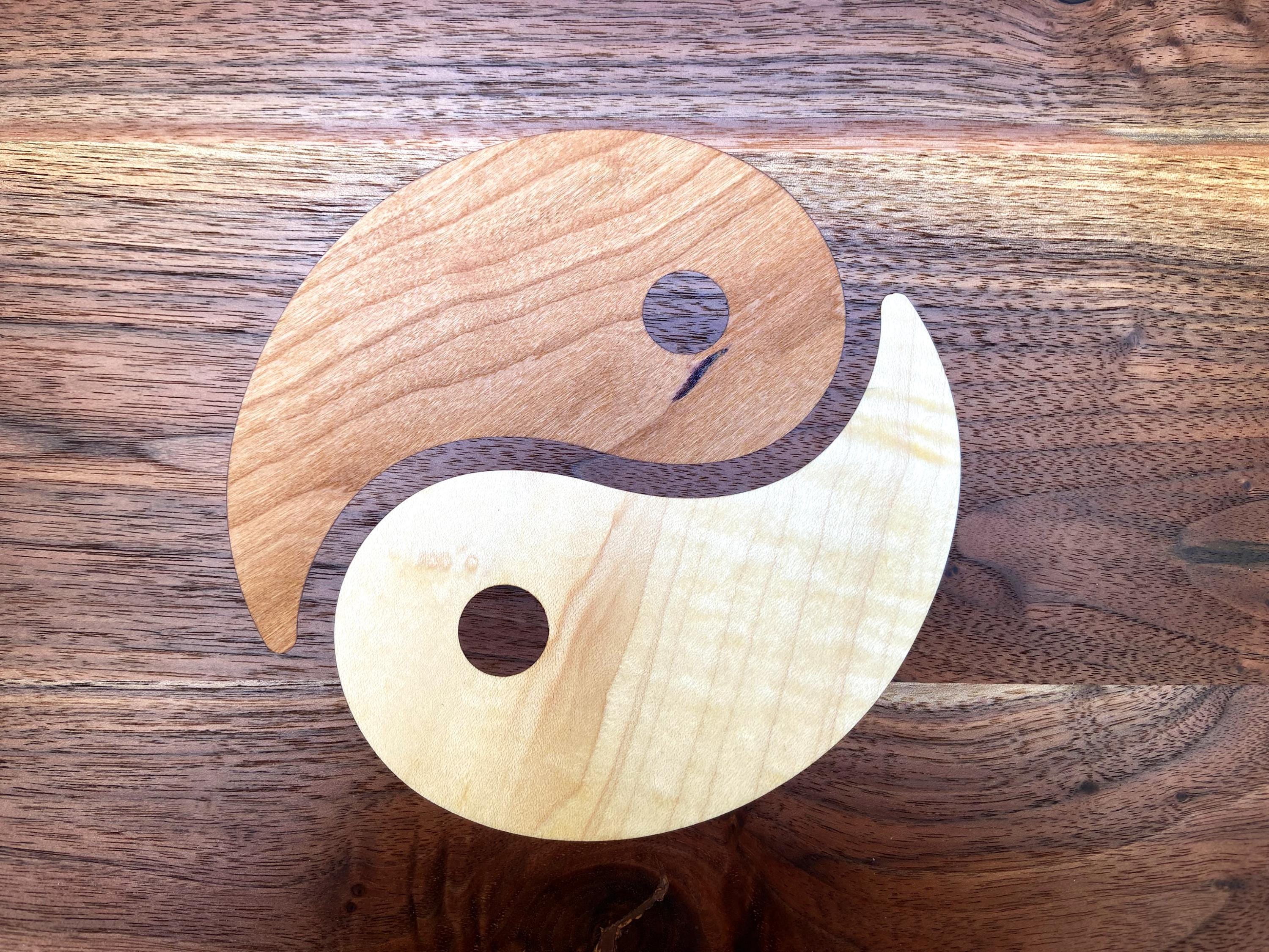 Walnut charcuterie board with Cherry and Maple Yin Yang wood inlay, handcrafted serving board