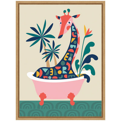 Sylvie MCM Giraffe in Bathtub Framed Canvas by Rachel Lee