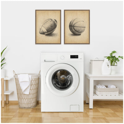 Vintage Football & Basketball 2 Piece Framed Canvas Wall Art Set by The Creative Bunch Studio