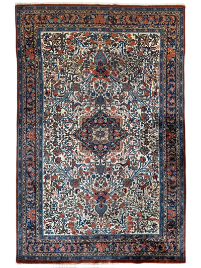 Vintage Persian Sarouk Wool Rug – 4’4” x 6’6” – Hand-Knotted Floral by Rugistan - main product image for Resin Society