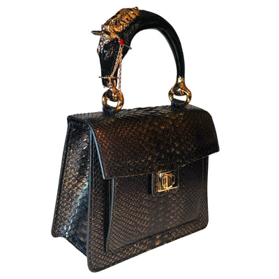 Noir d’Or Horse Handle Handbag Authentic Black and Gold Python by Allysa Payne Beverly Hills - product image 3 for Resin Society